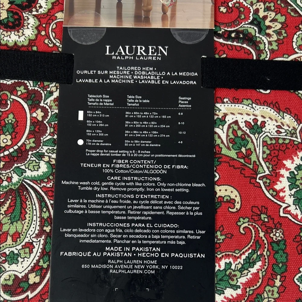 Ralph Lauren Tablecloth 60 x 84 and 4 Napkins Red & Green Paisley Christmas NEW